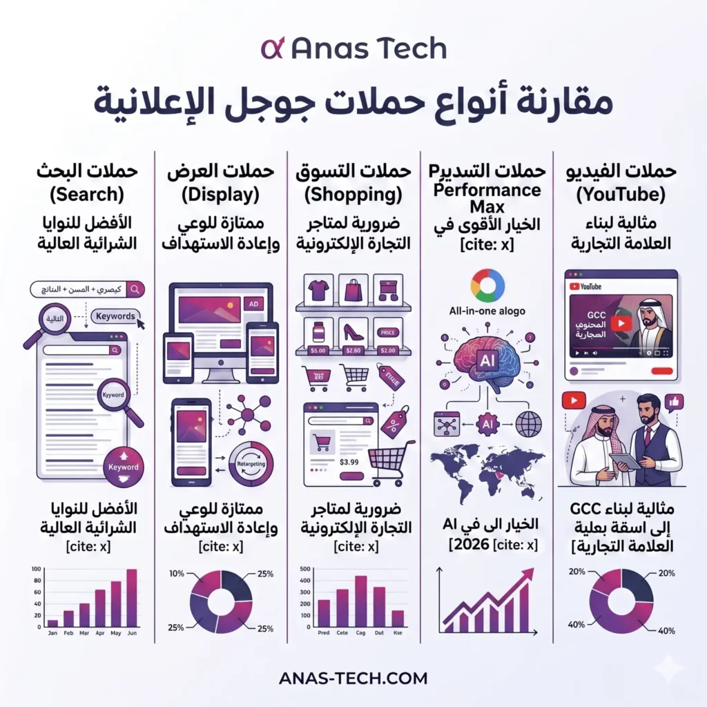 مقارنة بين انواع الحملات الاعلانية في جوجل