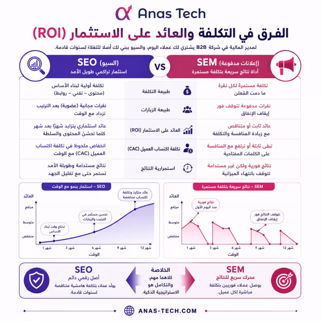 الفرق بين السيو (SEO) وإعلانات جوجل (SEM)